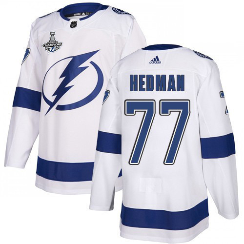 Men Adidas Tampa Bay Lightning #77 Victor Hedman White Road Authentic 2020 Stanley Cup Champions Stitched NHL Jersey